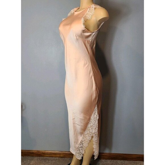 Pink Lace Satin Maxi Slip Dress S Dainty Fairy Coquette New Year 1920s Holiday - Picture 4 of 8